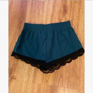 Green silky and lace shorts